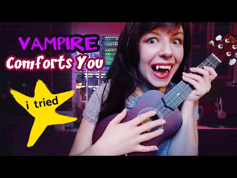 ASMR shy new vampire BFF comforts you (hair brushing, softly playing the ukulele) friend role play