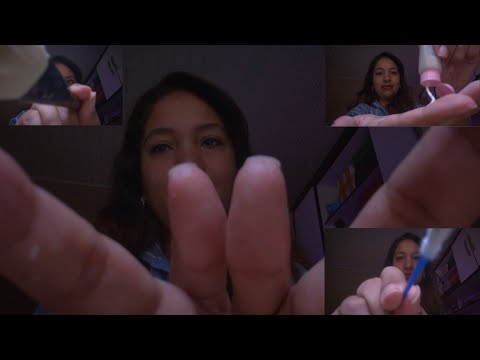 ASMR Limpeza facial, Massagem no couro cabeludo, atenção pessoal, espumas, óleo spray, creme, água🌙🌿