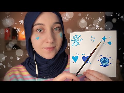 ASMR- Winter Festival Face Painting (mouth sounds) ❄️🩵🎨