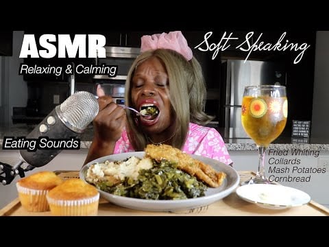 All you eat is fish | Seasoned Fried Whiting Mash-Potatoes Collards Cornbread ASMR Eating Sounds