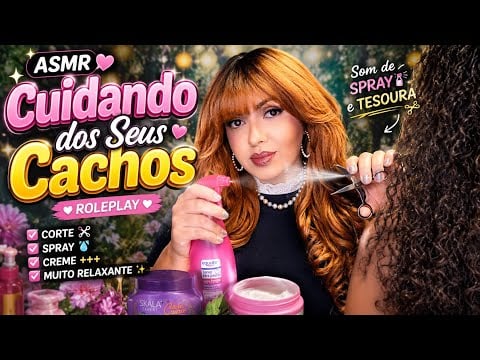 ASMR Cortando e Cuidando Cabelos Cacheados #ASMRspray #ASMRcreme #ASMRvozSuave