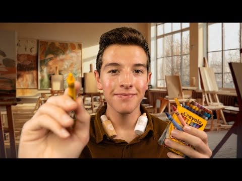 ASMR Art Student Does Your Makeup with Crayons and Wood Skincare
