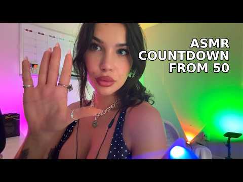 ASMR SLOW COUNTDOWN FROM 50 (mouth sounds, whispering, visual triggers)