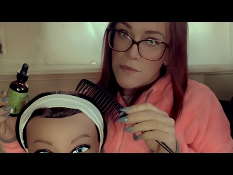 ASMR|My first client as an unhinged hair stylist!! 💇‍♀️ #hairbrushing #whispering