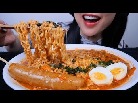 SPICY NOODLES + CHEESY SAUSAGE (ASMR EATING SOUNDS) NO TALKING | SAS-ASMR