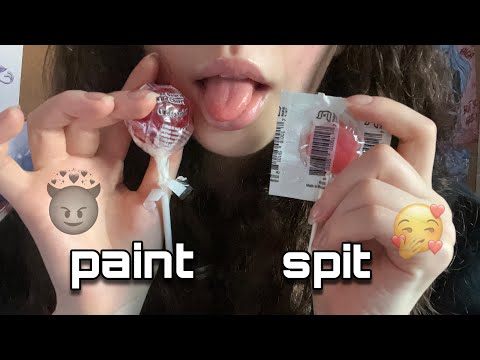 ASMR CHAOTIC SPIT PAINTING (you with lollipop[s]) (mouth sounds, moving the camera, screen tapping)