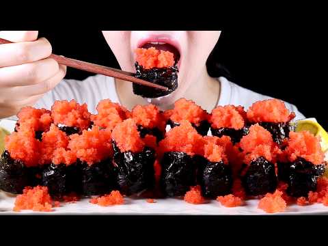 ASMR Flying Fish Roe (Tobiko) Nigiri SUSHI | Eating Sounds Mukbang No Talking