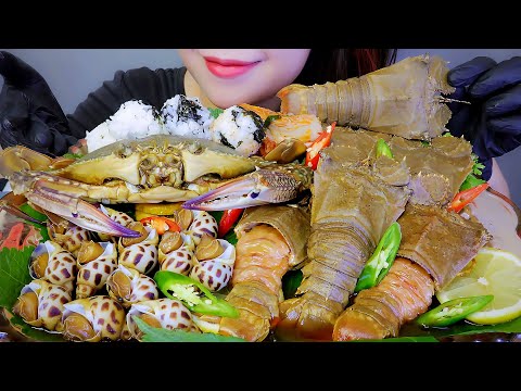 ASMR SOY SAUCE SEAFOOD( SLIPPER LOBSTER , BLUE CRAB , SWEET SNAILS ) EATING SOUNDS | LINH-ASMR