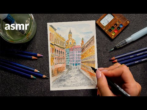 Sztuka ASMR: Drezno w Niemczech I Spent 60 Minutes Creating a Cityscape of Drezno with Watercolors
