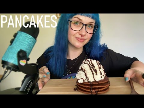 ASMR Eating Chocolate Protein Pancakes, Whipped Cream & Chocolate Syrup 🥞