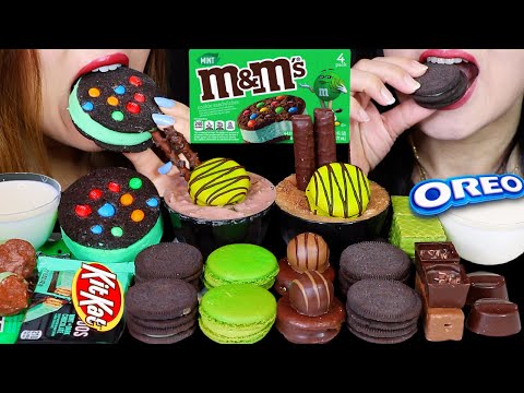 ASMR M&M'S MINT CHOCOLATE ICE CREAM SANDWICH, OREOS, KITKAT DUO, MACARON, MOUSSE CAKE, CHOCO PIE 먹방