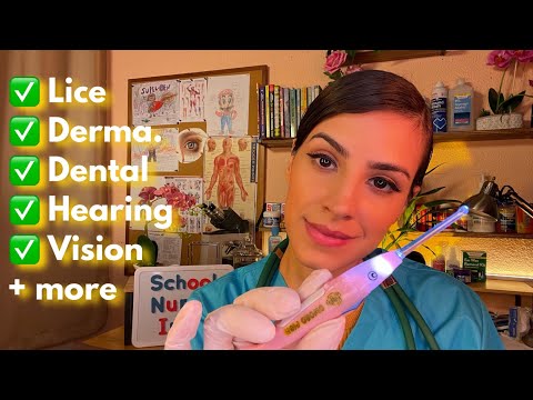 ASMR School Nurse | 1 HOUR FULL BODY PHYSICAL | Lice Check, Vision Exam, Hearing Exam, Face Exam +