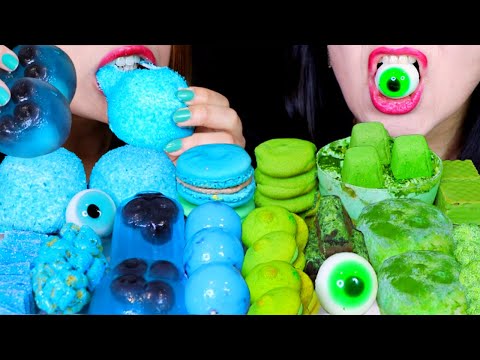 ASMR BLUE + GREEN DESSERTS (MARSHMALLOW SNOBALL, BOBA JELLY, PLANET GUMMY, SOUR CANDY, MOCHI, CAKE먹방