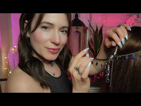 ASMR - Hair Play for Sleep - Parting, Nape of Neck Attention, Hair Jewelry Sounds