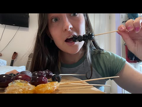 *ASMR* trying Tanghulu I made! 🍡🍇🍊(crunchy mouth sounds)