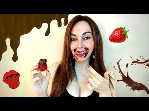 ASMR LICKING CHOCOLATE AND STRAWBERRIES | NIBBLING | MOUTH TONGUE SOUNDS | KISSES | SOFT WHISPER |