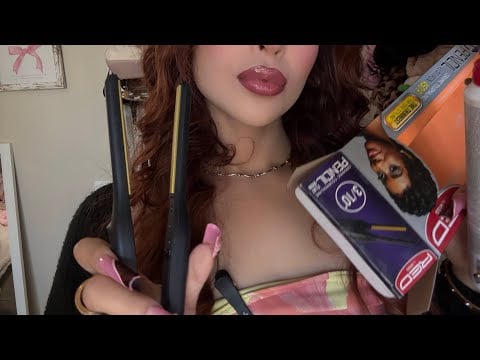 ASMR Hair Salon Roleplay 🎀 Wavy Pixie Styling | Laying Edges, Swooping Curls + Clicky Nails