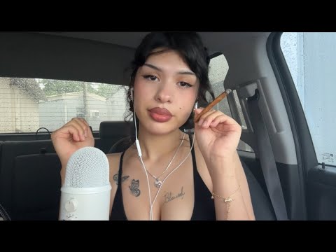 ASMR smoking in my car (relaxing rain sounds) 