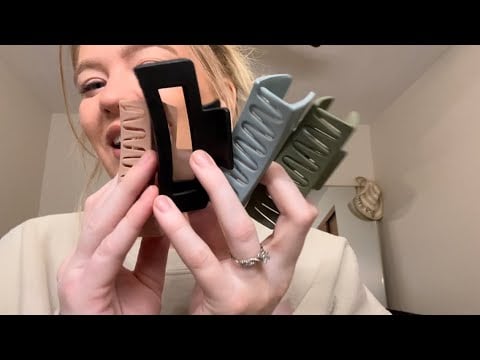 ASMR: Trying different clips & headbands on you ✨🎀 + hair bushing 🪮
