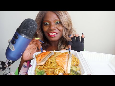 HIBACHI SALMON NOODLES ASMR EATING SOUNDS