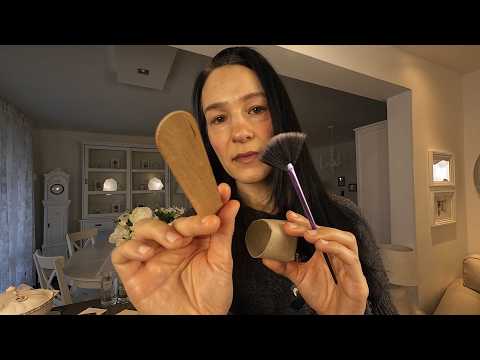 brush, cardboard, sponge, wooden stick, stapler asmr