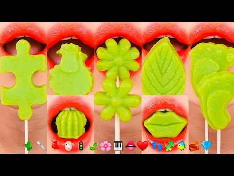 asmr GREEN EMOJI FOOD  KOHAKUTO 초록색 코하쿠토 이모지 먹방 eating sounds