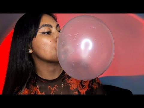 ASMR Chewing Gum, Blowing Big Bubbles, Side Profile, Bubble In A Bubble