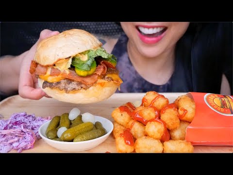 CHEESY JUICY PORK BURGER (ASMR EATING SOUNDS) NO TALKING | SAS-ASMR