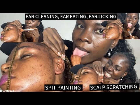 ASMR EAR CLEANING AND NITPICKING, EAR LICKING, EAR EATING, EAR BITTING, SPIT PAINTING SCALP SCRATCH