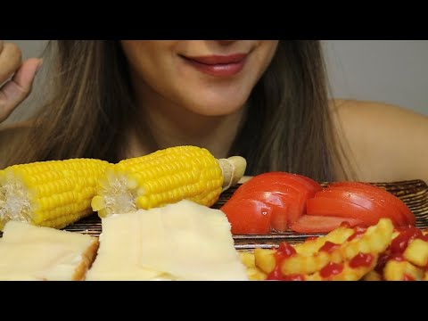 ASMR MIX OF GOODIES / SHAKE SHACK FRIES / CIABATA / TOMATO / CORN / CREMA ASMR #asmr #mukbang #corn
