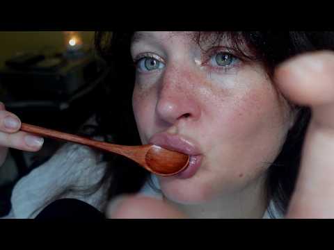 EATING your face with a wooden spoon ASMR with lots of MOUTH SOUNDS