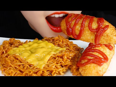 BULDAK RAMEN ASMR BULDAK CARBONARA ASMR SPICY NOODLES ASMR CHEESE CORN DOG MUKBANG