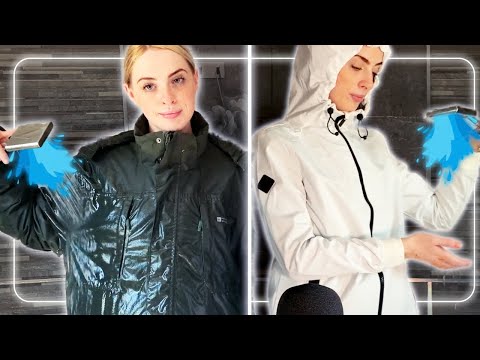 [ASMR] Wet clothes sounds | Winter Coat | Soaked White Rain Mac [Shower] 🚿