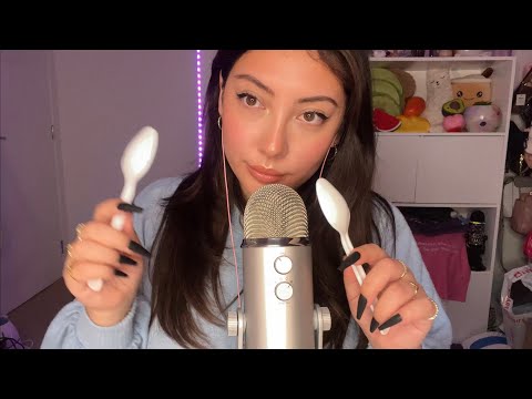 ASMR plastic spoons on the microphone 🤍 | Whispered