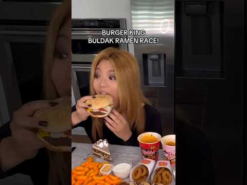 BURGER KING & BULDAK RAMEN RACE! #shorts #viral #mukbang