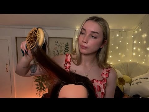 ASMR nice girl plays with your hair at the back of class (scalp massage, hair brushing, hair play)