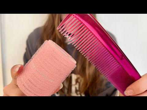 ASMR Curling your hair | Velcro Rollers | Hair brushing | Camera combing | Spray sounds | No talkin 