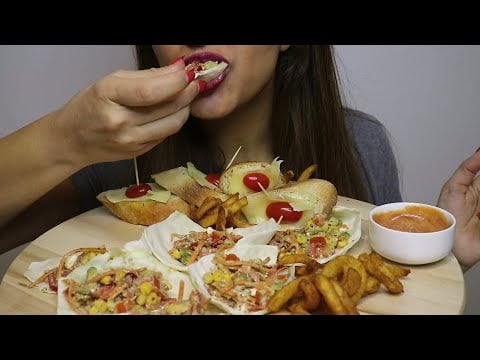 ASMR FETA SALAD CABBAGE TACOS / FRIES / GARLIC BREAD / no talking / CREMA ASMR #asmr #mukbang #tacos