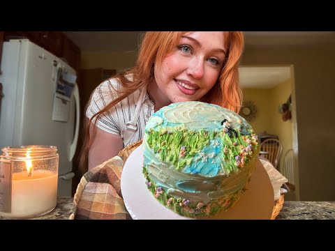 ASMR Baking & Decorating a Ghibli Cake (Close Whispered Voiceover & Venting)