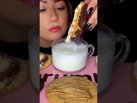 Crumbl Cookies and Milk 💦 #asmr #crumblcookies #food #tastetest #mukbang #eatingshow