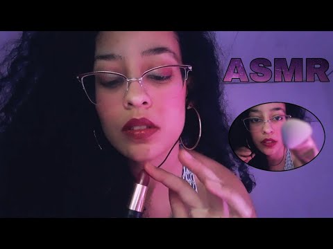 ASMR ME MAQUIANDO 😬 - com sons de chuva, voz suave, música calma, sons de boca...