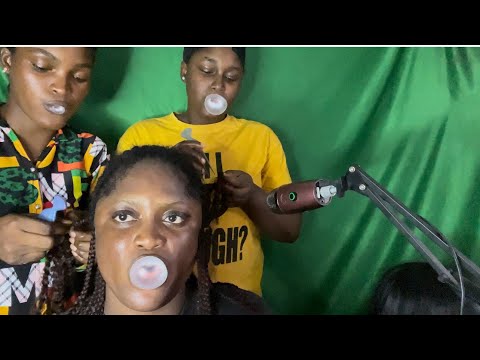 Asmr✨My Two Sisters Taking Down My Braids with Bubblegum Chewing Sounds.