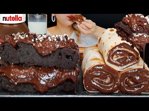 ASMR Nutella Crepes & Sticky Chocolate Fudge MUKBANG 먹방