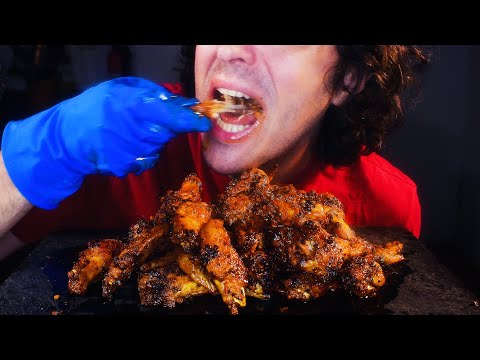 ASMR Eating SLOPPY CHICKEN WINGS ! * messy mukbang no talking * nomnom