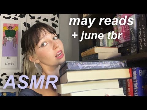 ASMR may reading wrap up + june tbr 🌷🧺 (nail clacking, book tapping, mouth sounds)