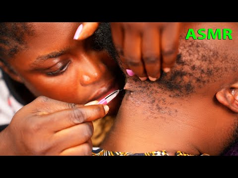 Asmr ✨soft gum attentive beard grooming, nitpicking, ingrown hair pulling, Relaxing neck massage.