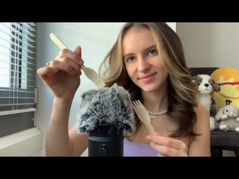ASMR wooden fork triggers for sleep (hair brushing, skin brushing, fluffy mic) 💤