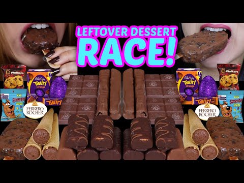 ASMR LEFTOVER DESSERT RACE! MINI DOVE ICE CREAM BARS, CHOCOLATE CONES, CADBURY TWIRL, FERRERO 먹방