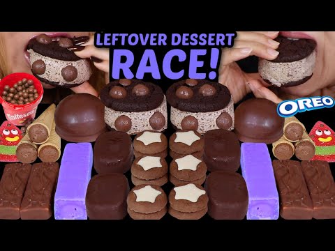 ASMR LEFTOVER DESSERT RACE! MALTESERS ICE CREAM, TICO ICE CREAM, OREO, MARSHMALLOW, WATERMELON JELLY