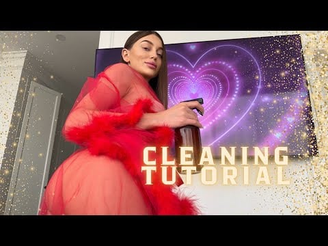 Polishing the TV Shelf in a Sheer Outfit – Steacey’s Touch